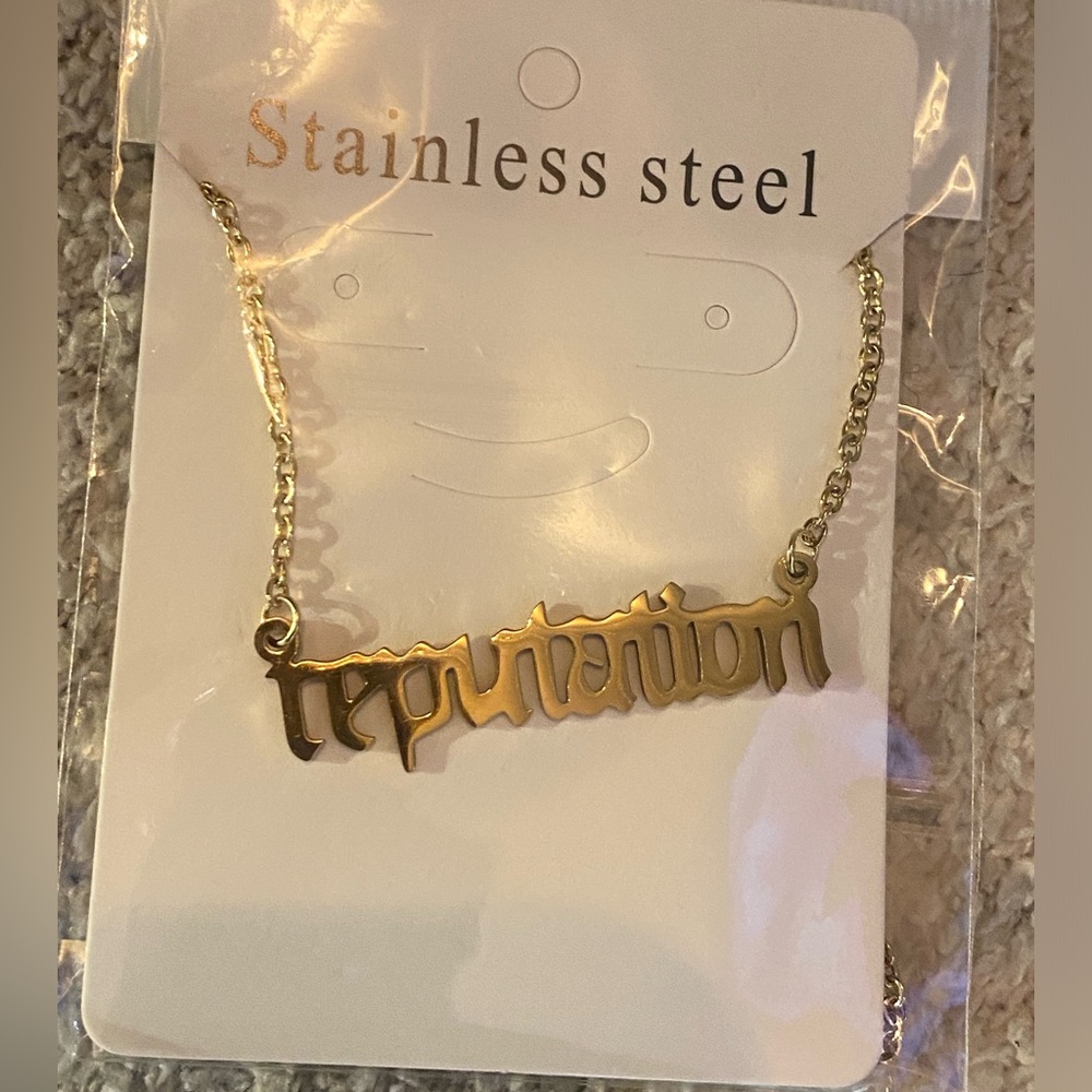 New. REPUTATION Taylor Swift album necklace. Stainless steel in gold.